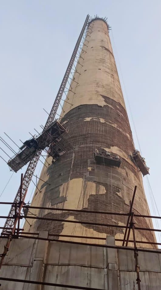 Industrial Chimney Repair involving concrete restoration and structural strengthening
