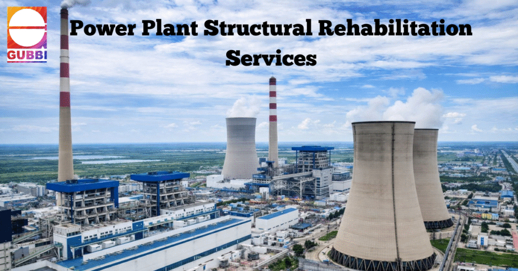 Aerial view of power plant undergoing structural rehabilitation