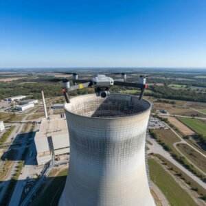 Drone inspection of industrial chimney for cracks and heat anomalies