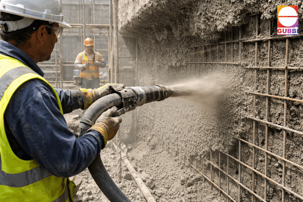 Shotcrete Concrete application using shotcreting method for structural repair of damaged concrete surface