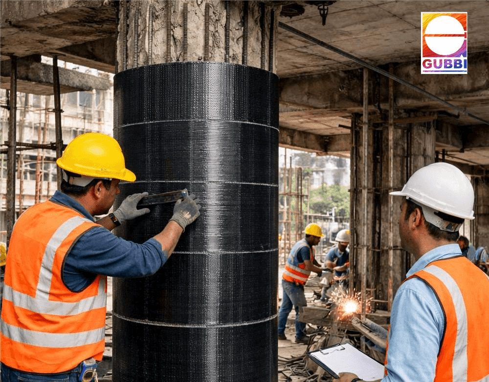 Retrofitting of Structures Work for Column Strengthening at Construction Site