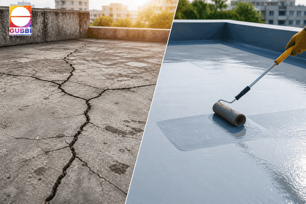 Best waterproofing chemical for roof cracks applied on concrete terrace before and after repair