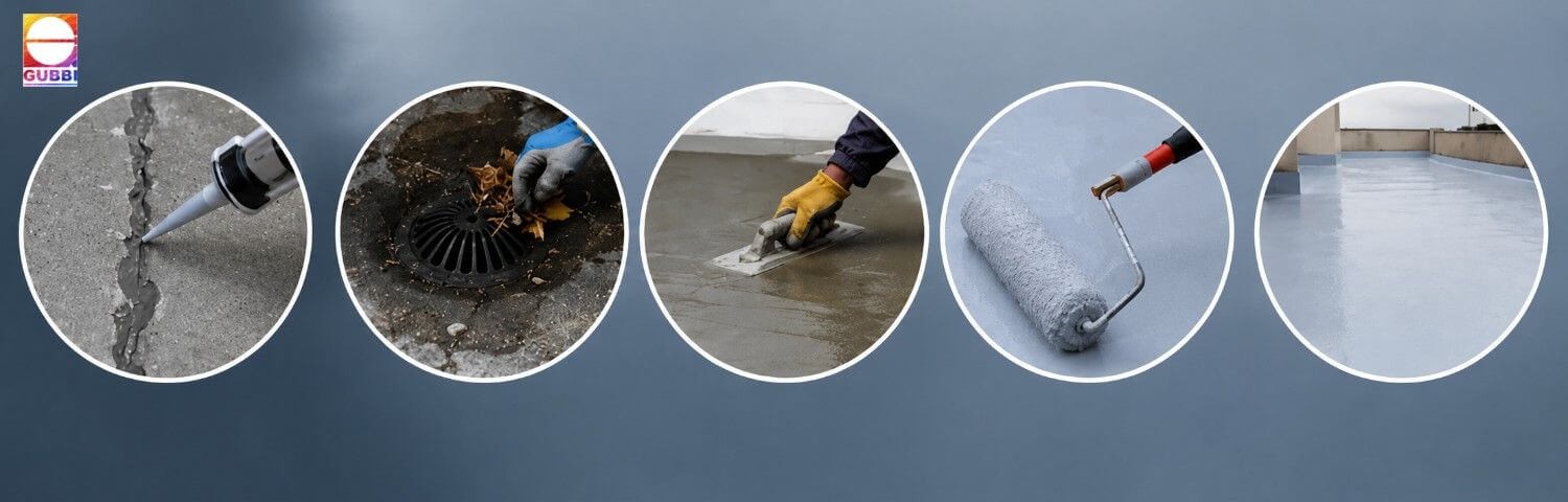 Professional Monsoon Roof Waterproofing Repair on terrace surface to prevent leakage and seepage