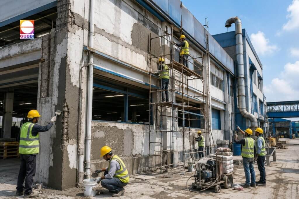 Building rehabilitation services for aging commercial and industrial buildings with RCC repair and structural strengthening work