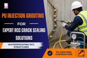 PU Grouting Contractors performing grouting on rcc wall