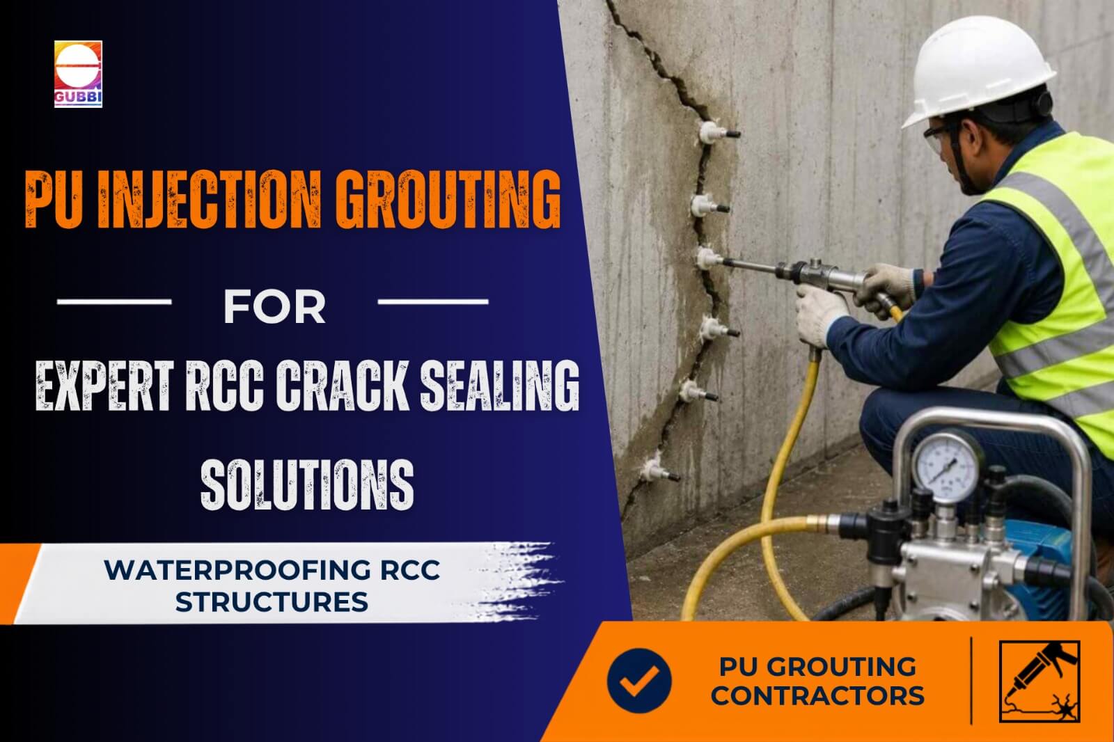 PU Grouting Contractors performing grouting on rcc wall