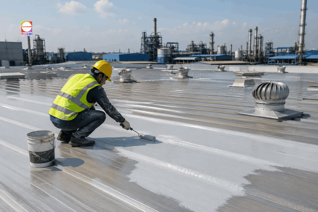 Roof Waterproofing Services for an industrial metal roof protecting structural durability and preventing water ingress