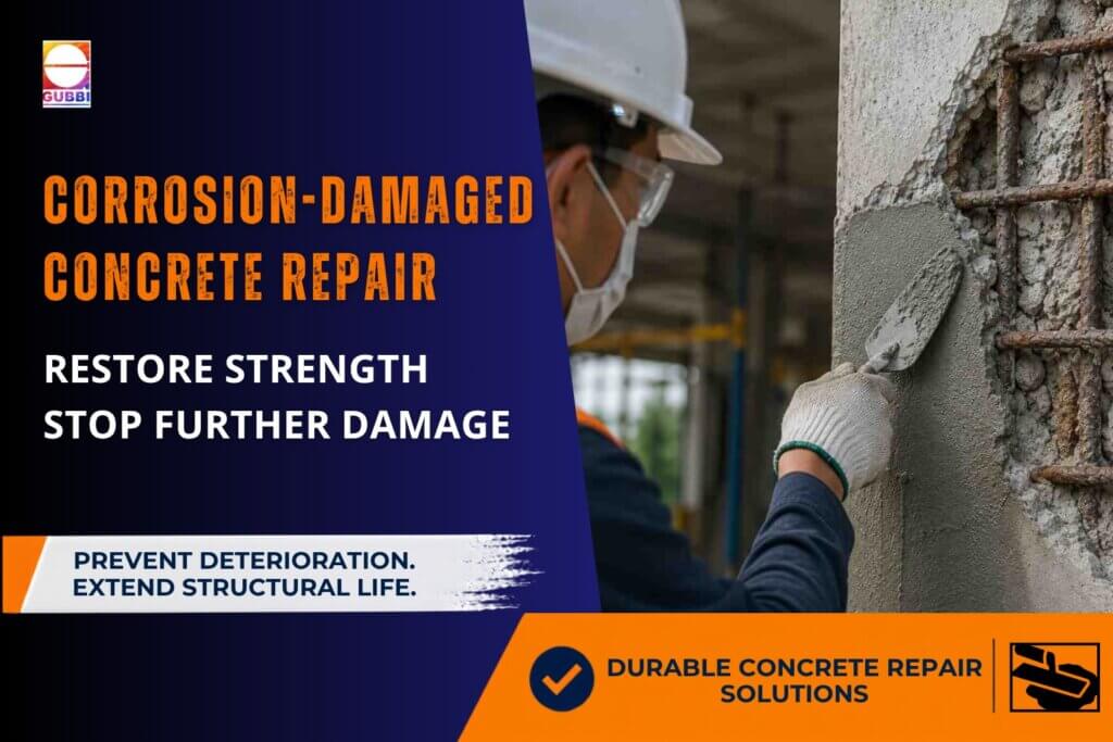 Structural Repair Contractors repairing a corrosion-damaged reinforced concrete column using advanced Structural Repair Services to restore structural integrity.