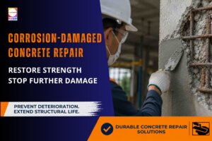 Structural Repair Contractors repairing a corrosion-damaged reinforced concrete column using advanced Structural Repair Services to restore structural integrity.
