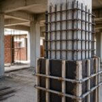 RCC column undergoing column jacketing as part of professional structural strengthening services to enhance load-carrying capacity and extend the service life of an existing reinforced concrete building.